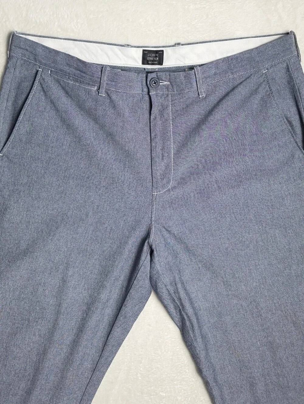 J.Crew 770 Straight Fit Pants Mens 35x32 Blue Chambray Stretch Chino Trousers